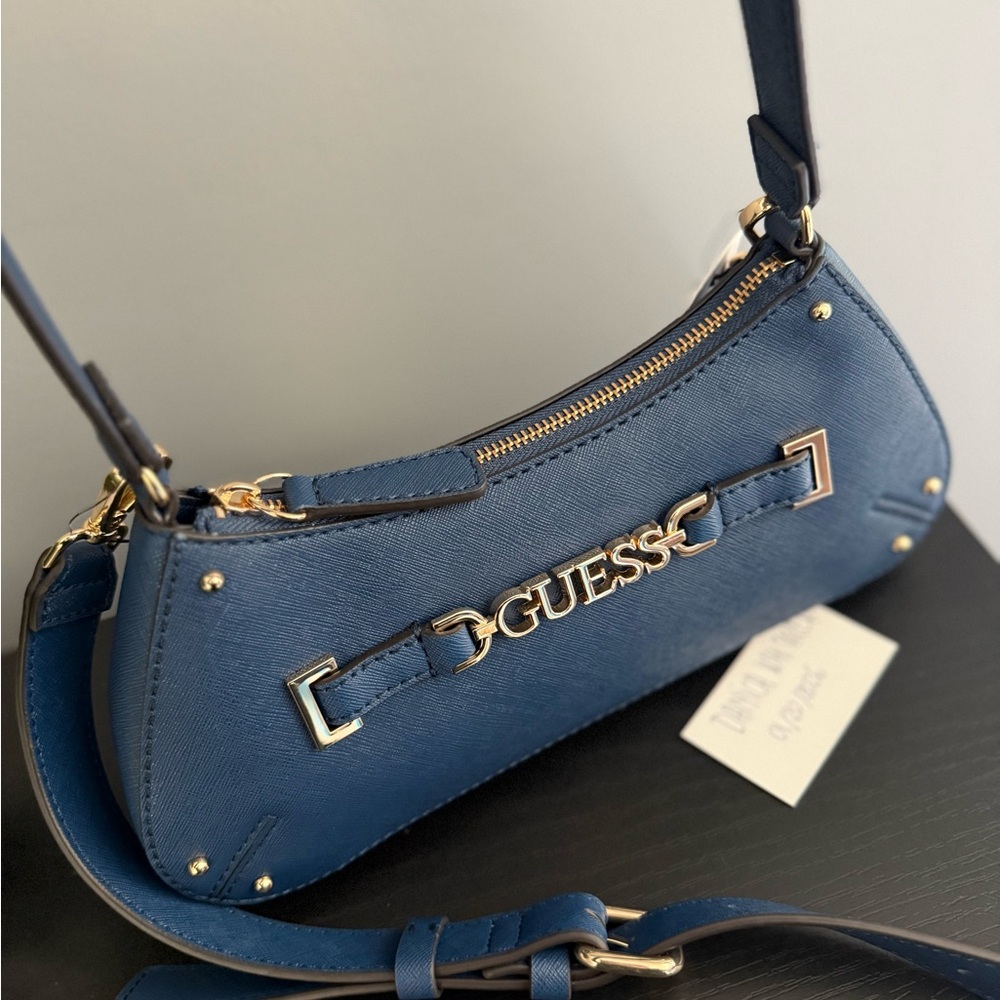 NWT Guess Navy Shoulder Bag with Gold Accents